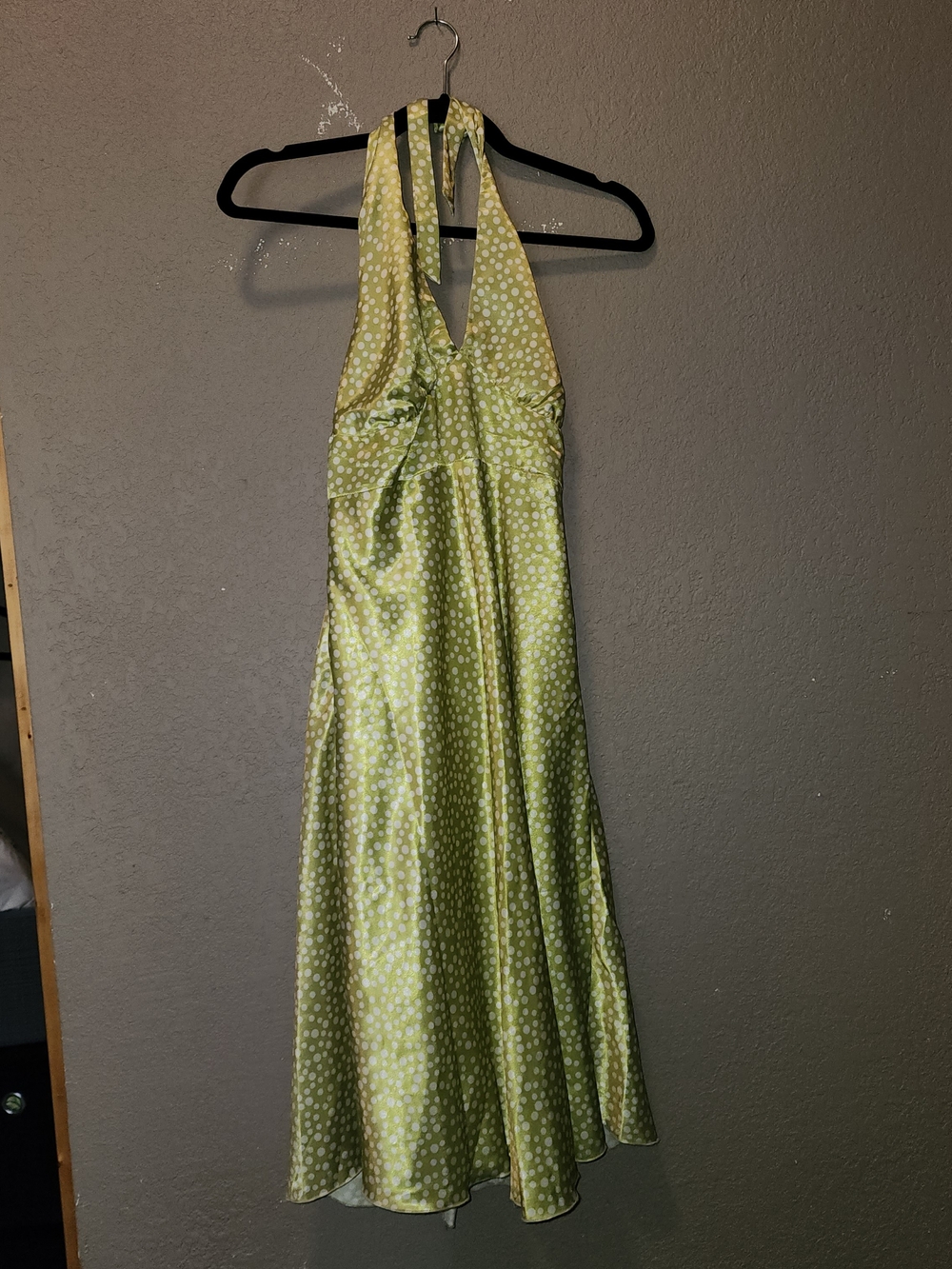 Ruby Green Polka Dot Halter Satin Dress | Medium